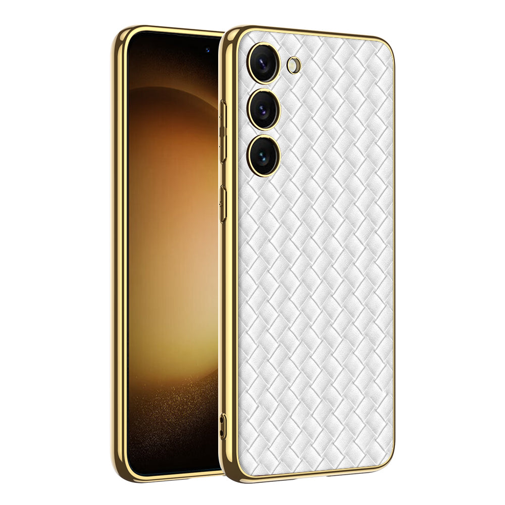 GKK for Samsung Galaxy S23 PU Leather PC Phone Case Woven Texture Electroplating TPU Frame Phone Cover GKK for Samsung Galaxy S23 PU Leather PC Phone Case Woven Texture Electroplating TPU Frame Phone Cover